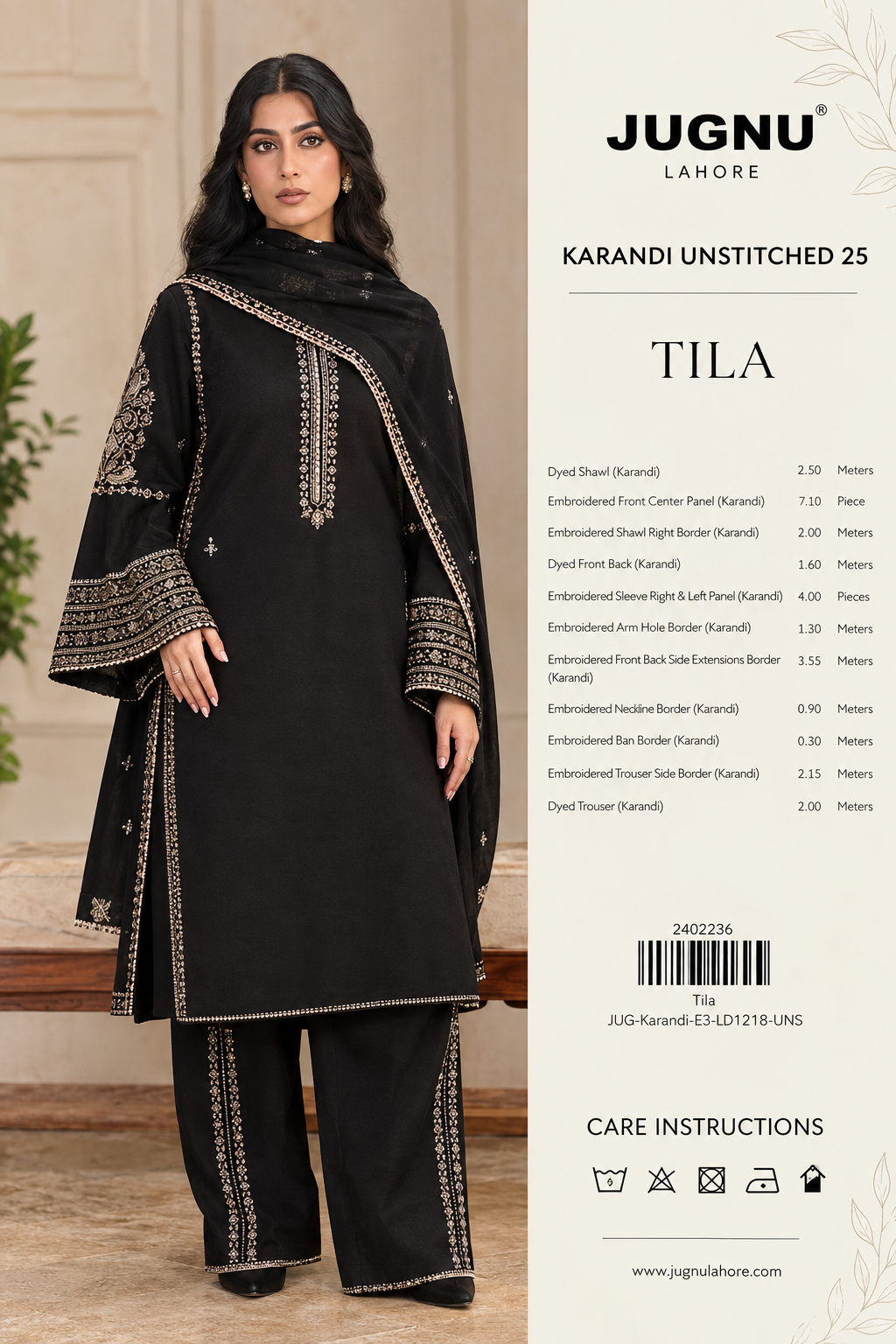 Black Embroidered Karandi Unstitched Suit