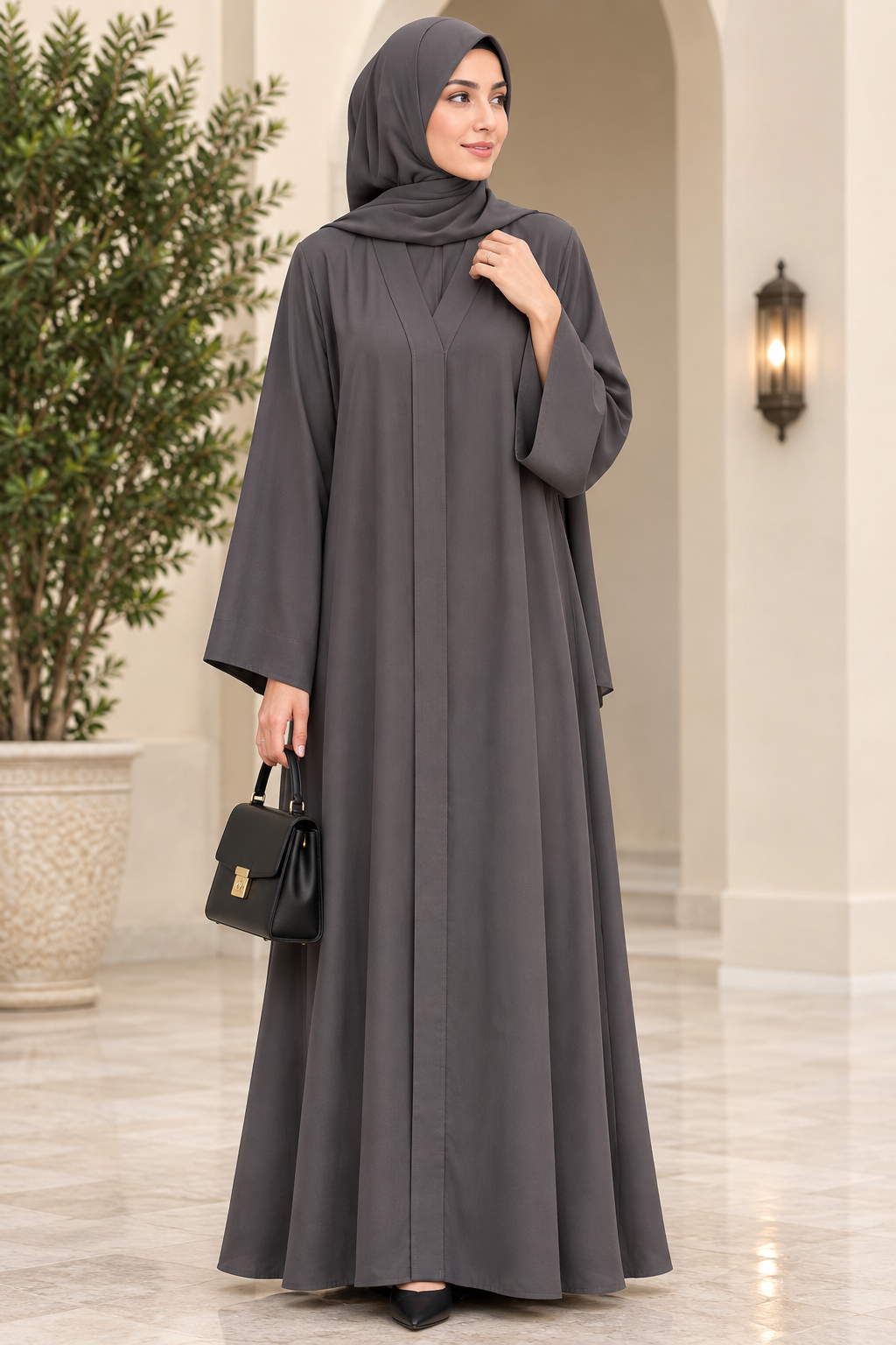 Charcoal Grey Plain Arabic Abaya