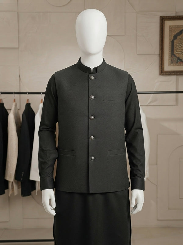 Lada Black Band-Collar Waistcoat - view 1