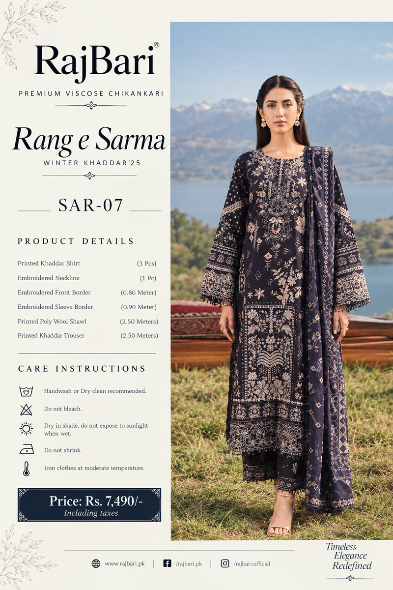Navy Printed Khaddar Unstitched Suit