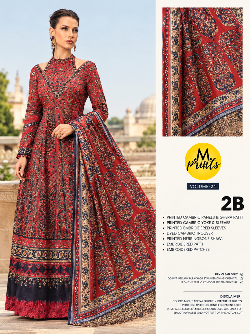 Red Printed Cambric Unstitched Suit