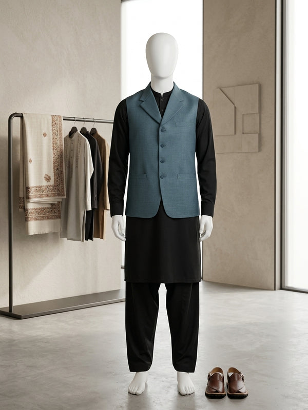 Lada Teal Notch-Lapel Waistcoat - view 1