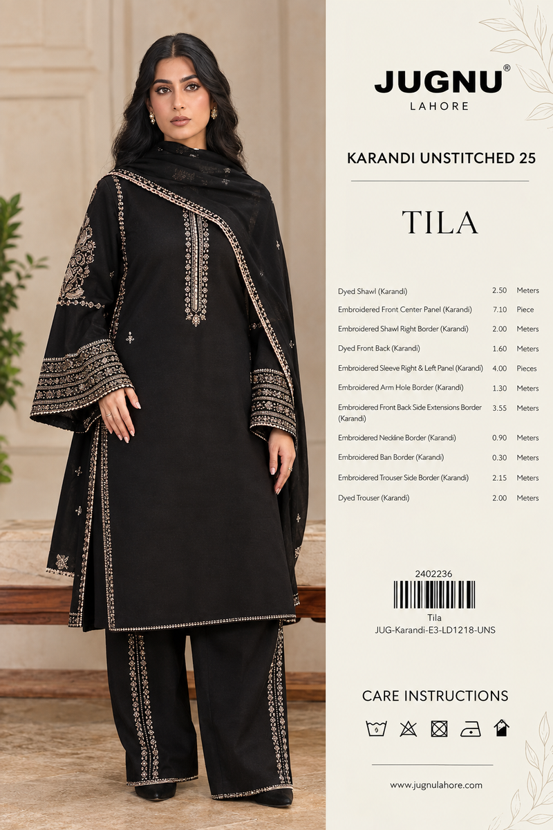 Black Embroidered Karandi Unstitched Suit