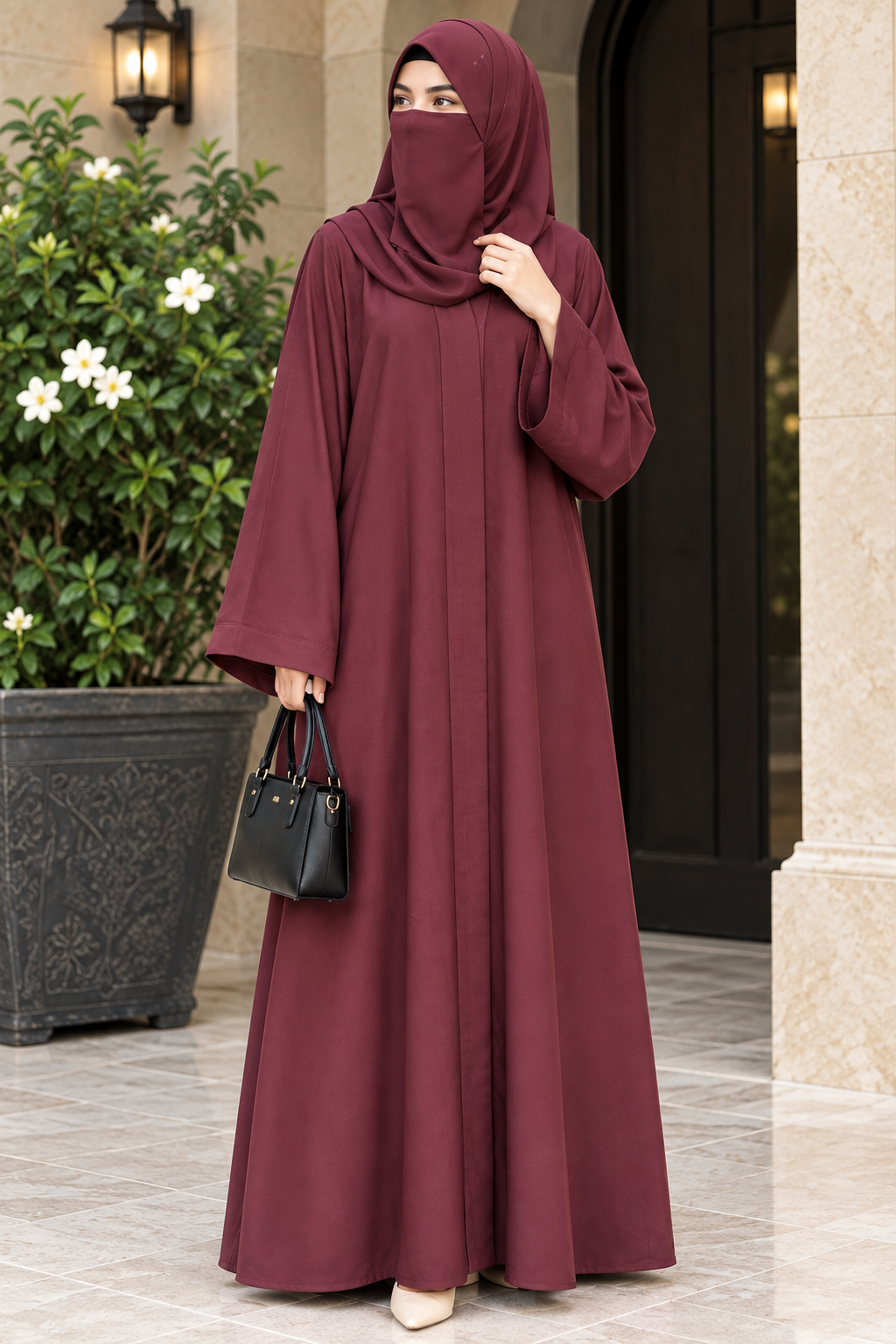 Maroon Plain Arabic Abaya
