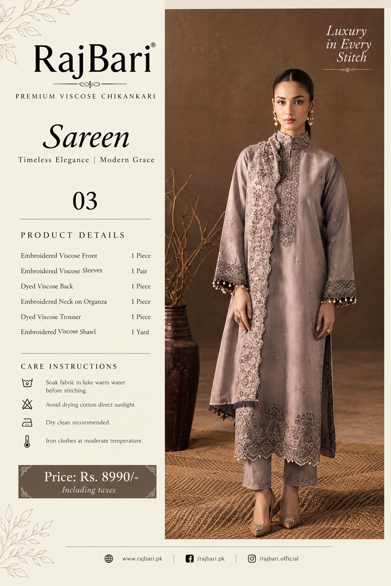 Mauve Viscose Chikankari Unstitched Suit