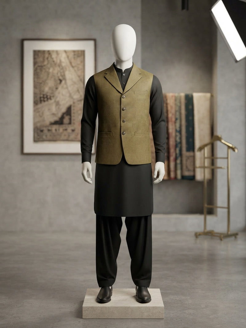 Lada Olive Notch-Lapel Waistcoat - view 1