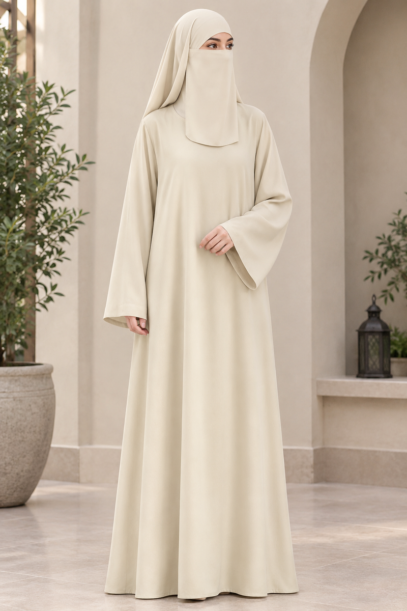 Ivory Plain Arabic Abaya