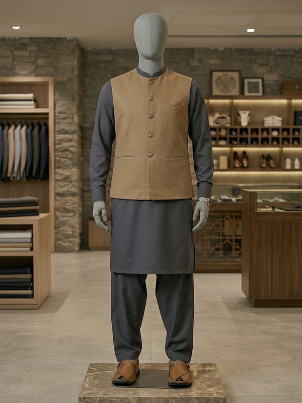 Lada Camel Band-Collar Waistcoat - view 1