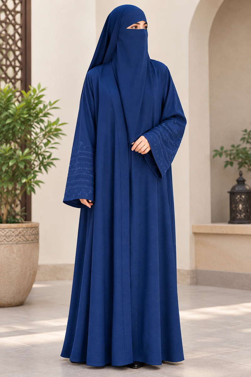 Royal Blue Arabic Abaya with Embroidered Sleeves