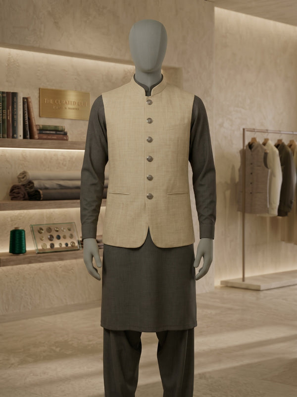 Lada Light Grey Band-Collar Waistcoat - view 1