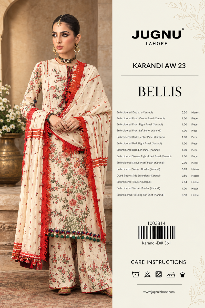 Cream White Embroidered Karandi Unstitched Suit