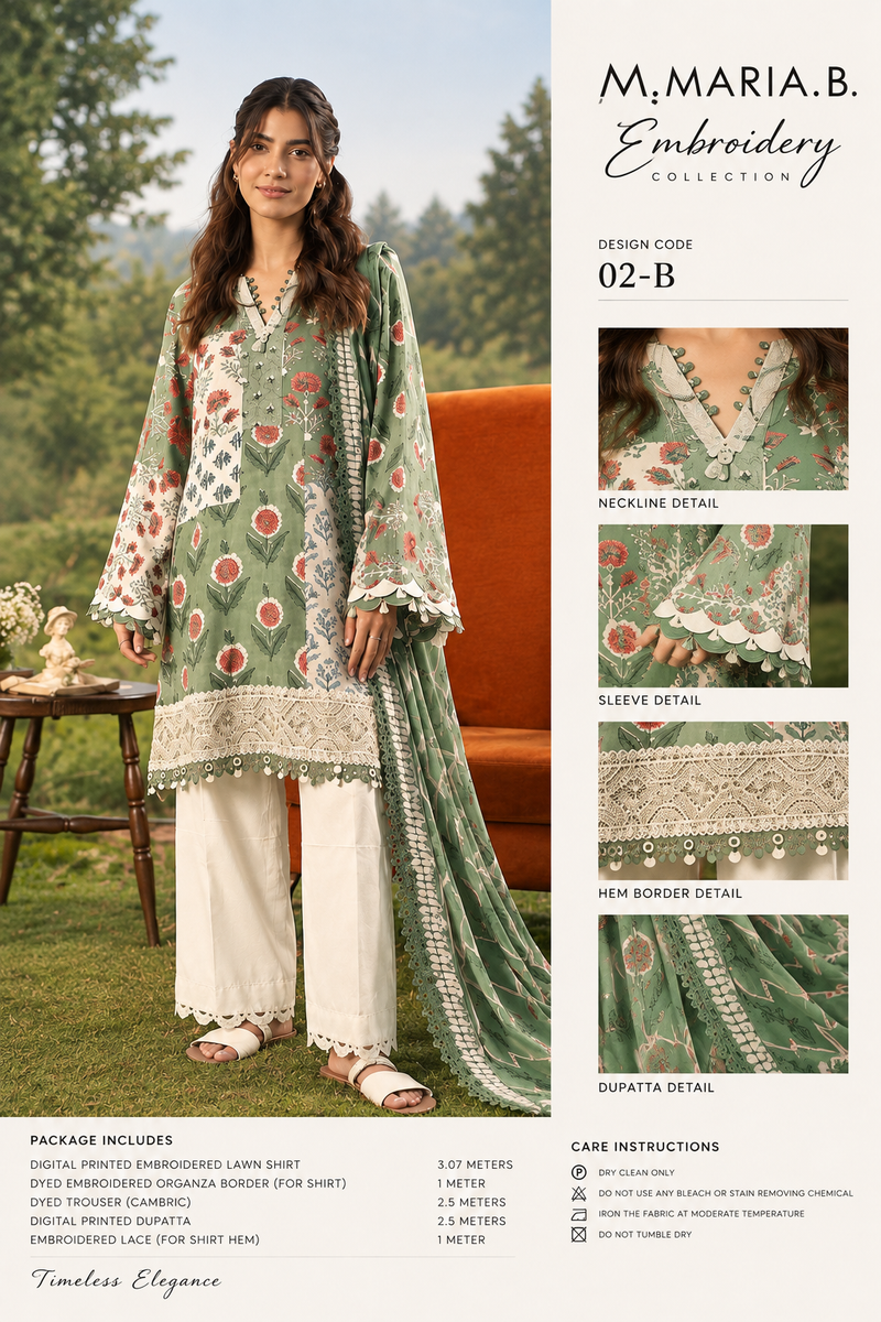 Light Green Embroidered Arabic Lawn Unstitched Suit
