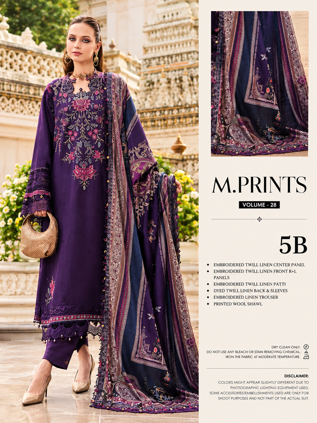 Plum Embroidered Twill Linen Unstitched Suit