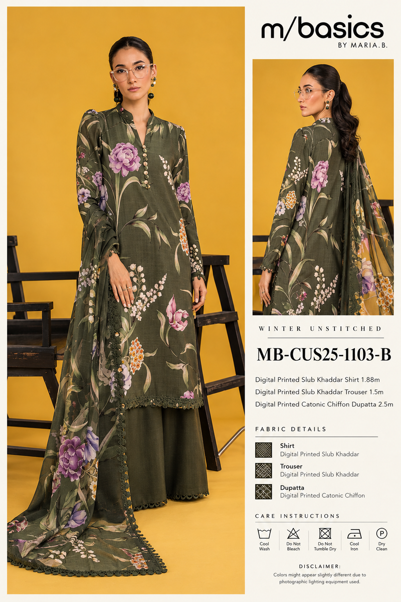 Dark Green Printed Slub Khaddar Unstitched Suit