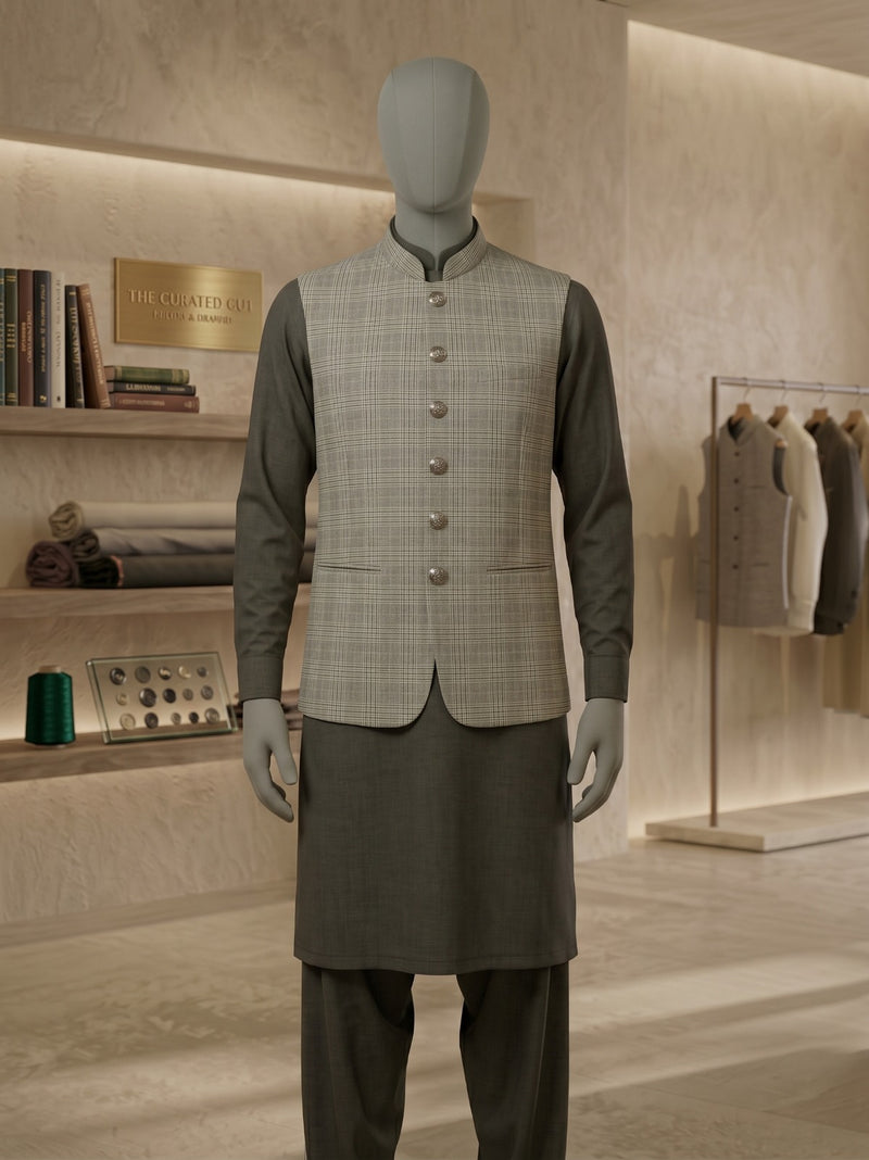 Lada Ash Check Band-Collar Waistcoat - view 1