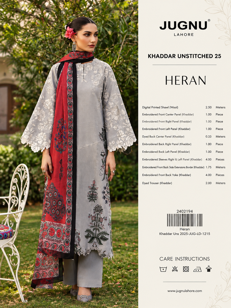 Light Grey Embroidered Khaddar Unstitched Suit