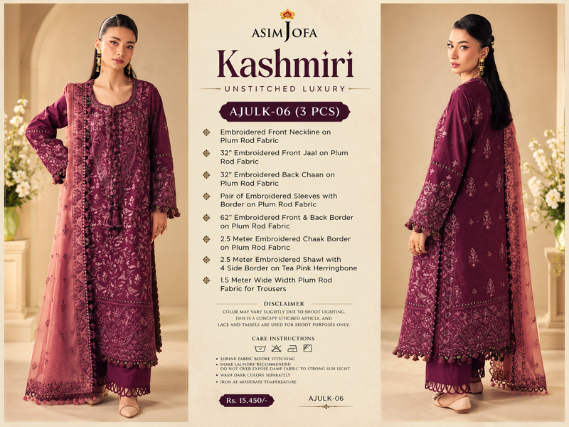 Plum Embroidered Kashmiri Unstitched Suit