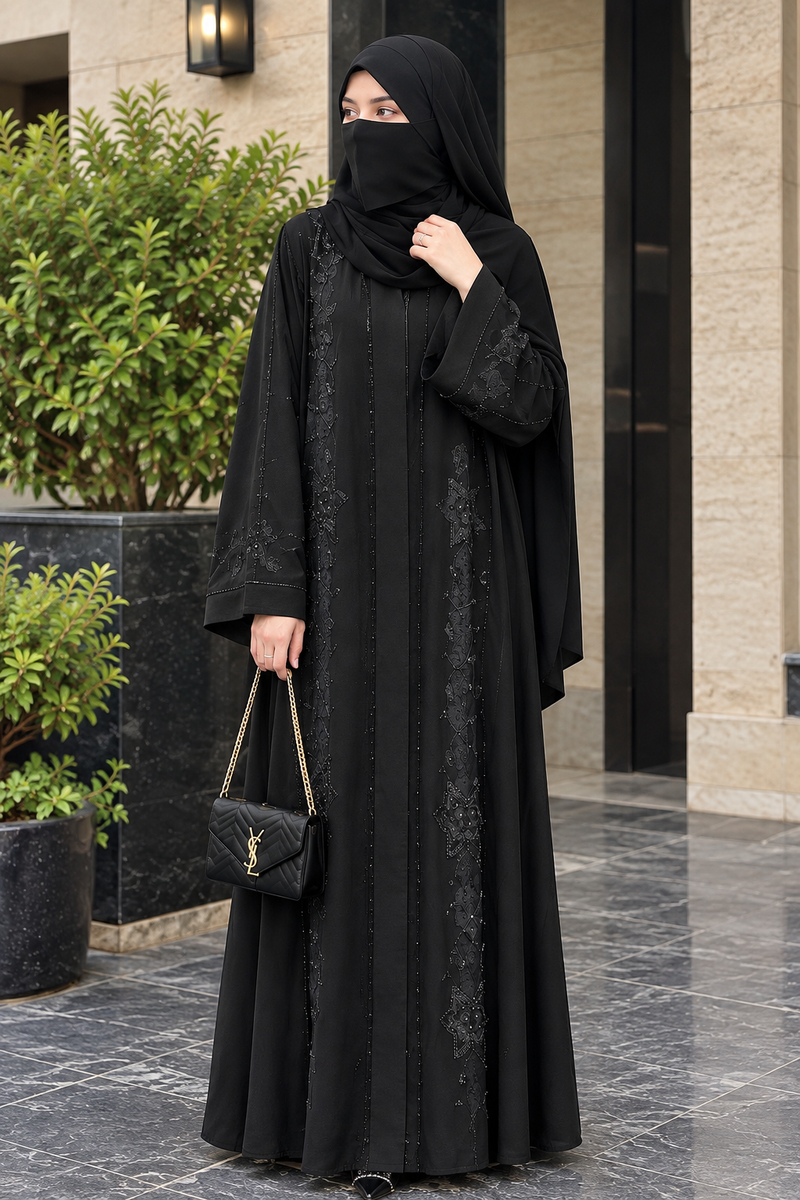 Black Embellished Arabic Abaya