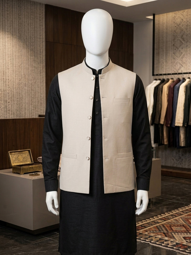 Lada Beige Band-Collar Waistcoat - view 1