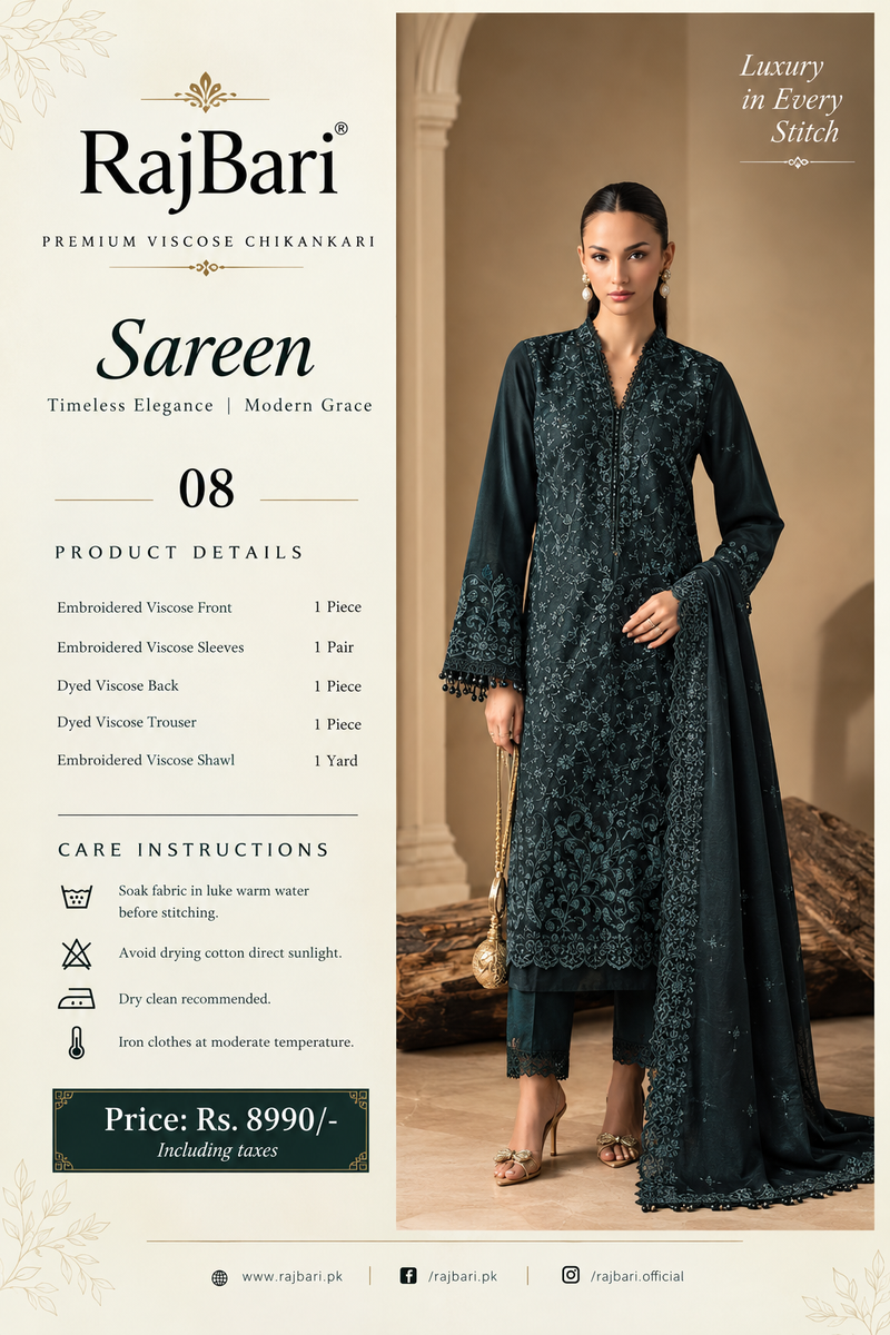 Deep Green Viscose Chikankari Unstitched Suit