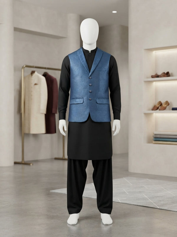 Lada Steel Blue Notch-Lapel Waistcoat - view 1