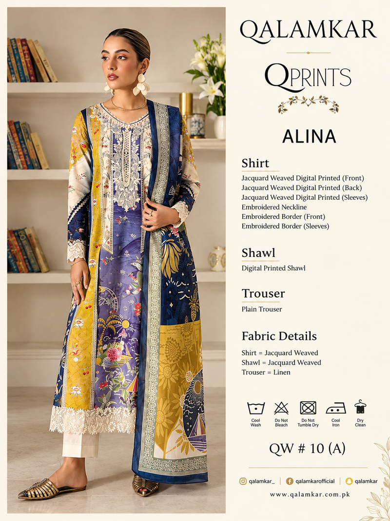 Triple-Shade Jacquard Digital Printed Unstitched Suit